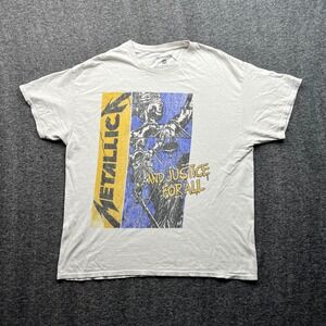 Metallica T-Shirt Men L/XL White And Justice For All Graphic Band Tee 2023